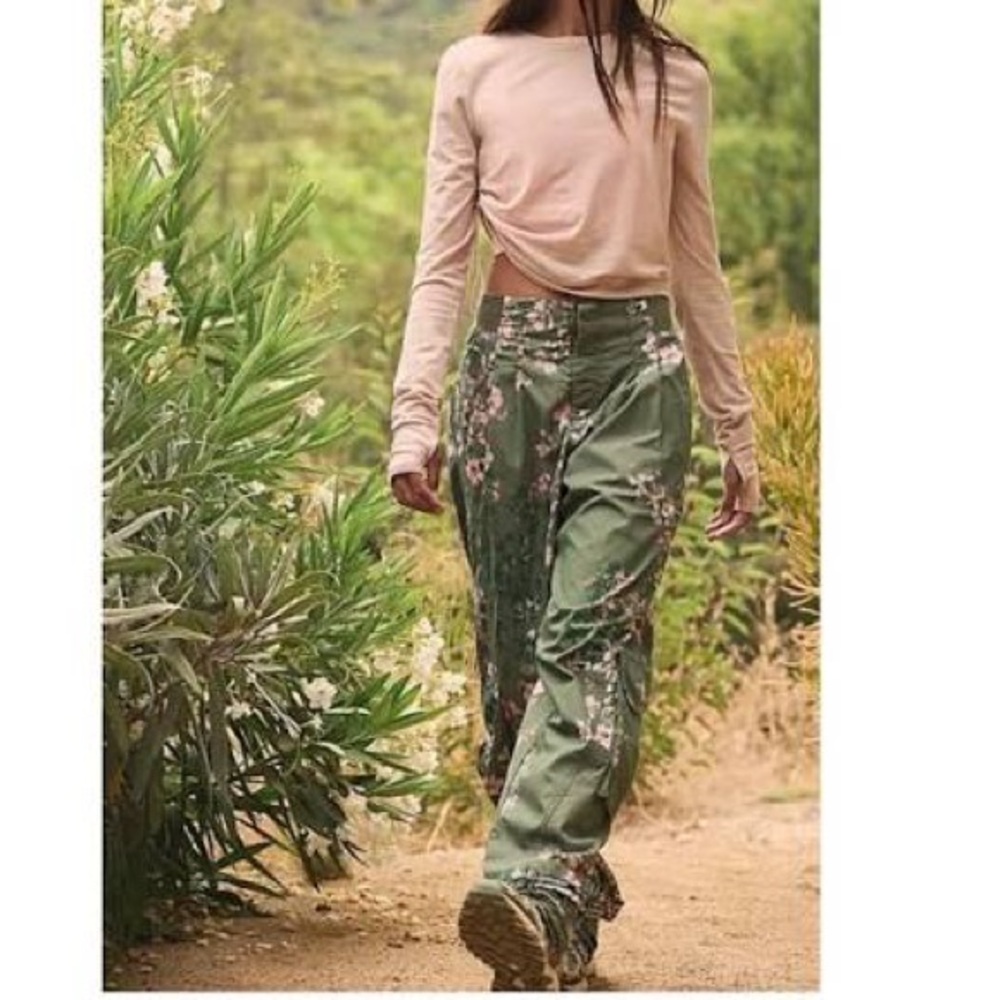 FP Movement by Free People Olive and Pink Floral Cargo Pants.